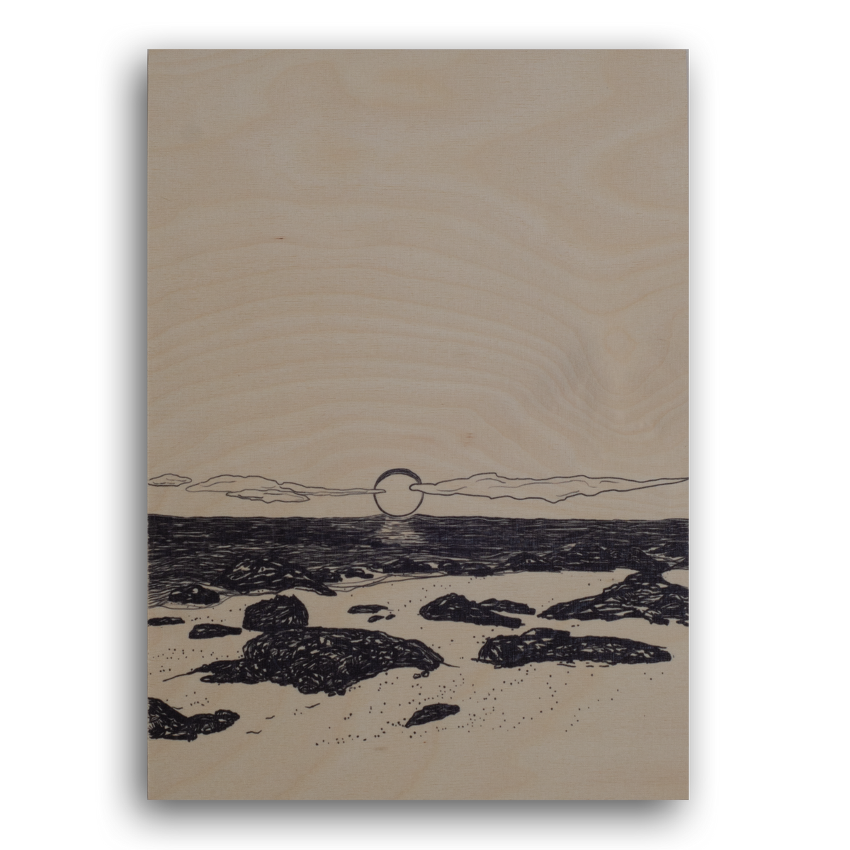 Sunset-Print auf Holz, Frontansicht